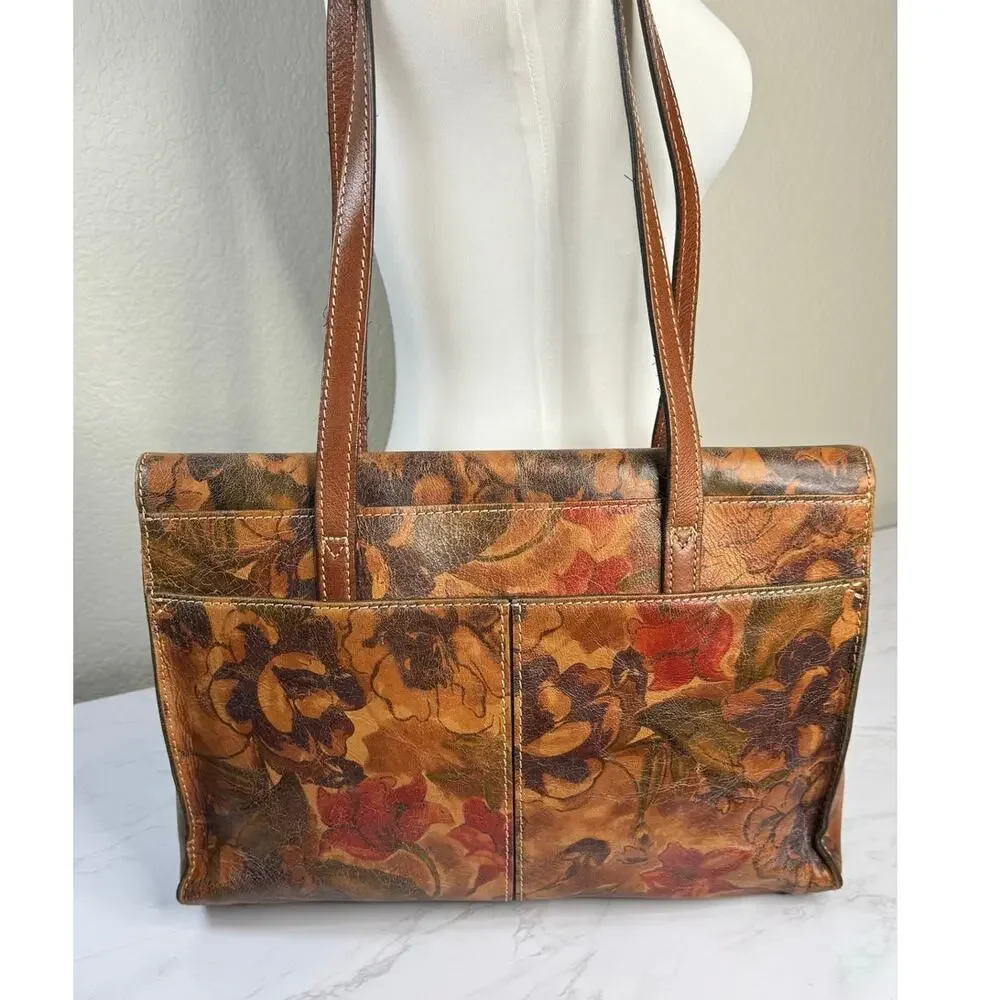 Patricia Nash Multicolor Floral Push Snap‎ Messenger Laptop Leather Bag